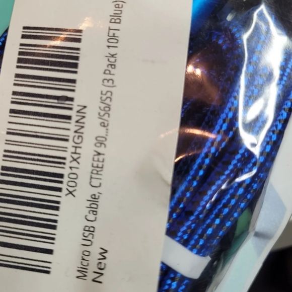 Micro USB 3 Pack of Blue 10 Foot Braided Charging Cables NEW in Packaging - Picture 5 of 5